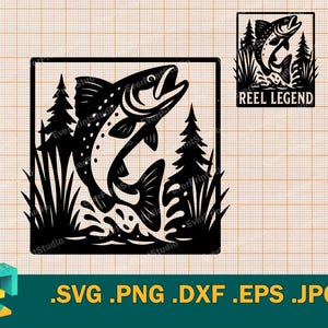 Forelle SVG - Cricut, Silhouette | Vektor künstlerische Gestaltung Forelle Fisch Cut-Datei | Regenbogen Forelle, Bachforelle, Süßwasserfisch svg, png, eps, dxf