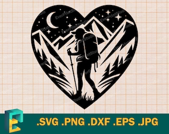 Female Hiker SVG - Cricut, Silhouette | Adventurous Lady SVG Vector Cut File | Downloadable Hiking Woman Clipart, png, eps, dxf