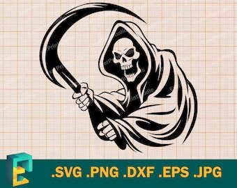 Grim Reaper SVG - Cricut, Silhouette | Vector Halloween Skeleton Cut File | Download Printable Grim Reaper Cutting File, svg, png, eps, dxf