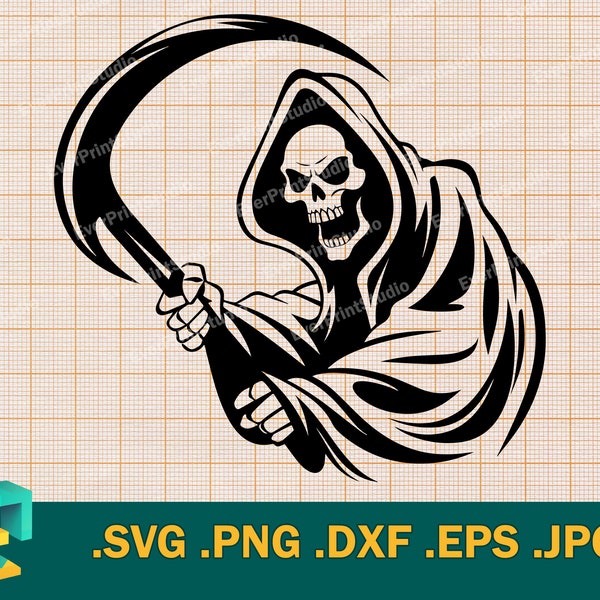Grim Reaper SVG - Cricut, Silhouette | Vector Halloween Skeleton Cut File | Download Printable Grim Reaper Cutting File, svg, png, eps, dxf
