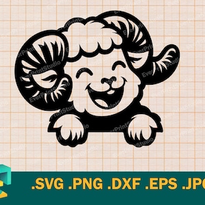Gluren Ram SVG - Cricut, silhouet | Little rams team mascotte SVG, schattige baby Happy Ram svg, rammen sjabloon voor snijden svg, png, eps, dxf