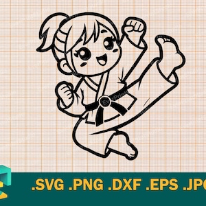Karate Girl SVG - Cricut, Silhouette / Vector Martial Art Girl File di taglio SVG, Judo Girl Download Template per il taglio svg, png, eps, dxf