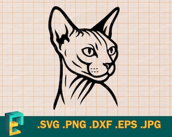 Sphynx Cat SVG - Cricut, Silhouette / File di taglio vettoriale Sphynx Cat / Scarica il modello Sphynx Cat per il taglio svg, png, eps, dxf