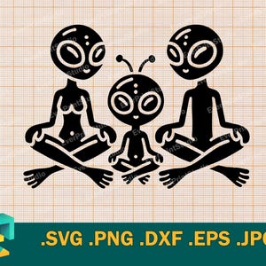 Famille extraterrestre SVG - Cricut, Silhouette | Vector Happy Funny Aliens Family SVG fichier de coupe. Fichier de découpe d'aliens drôles mignons svg, png, eps, dxf