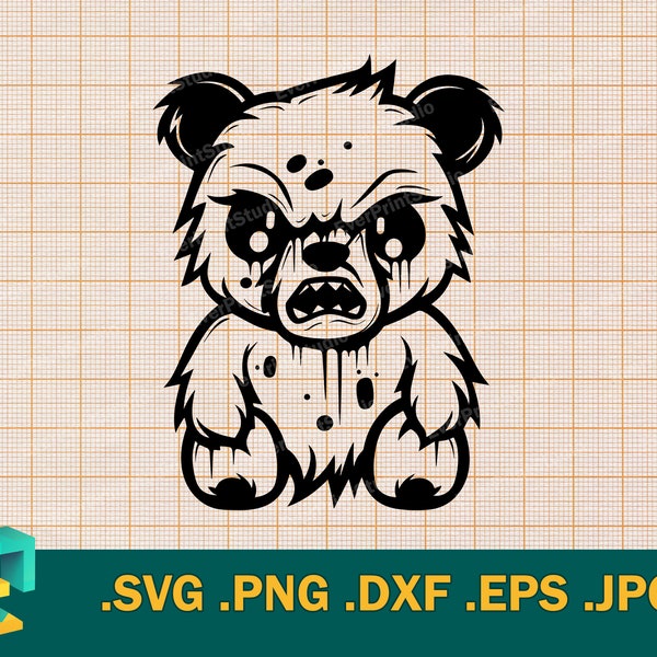 Zombie Teddy Bear SVG - Cricut & Silhouette |  Teddy Bear Evil - Vector Artistic Design SVG Cut File | Angry Teddy Bear SVG Unique Design