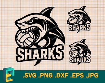 Sharks Team Logo SVG - Cricut, Silhouette | Sharks Volleyball, Basketball, American Football Team Logo Mascot Cut File svg, png, eps, dxf