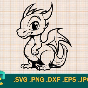 Drache SVG - Cricut, Silhouette | Vektor künstlerischen niedlichen Drachen Cut-Datei | Download Druckbare Baby Dragon SVG-Grafik, Digital Clip Art Logo