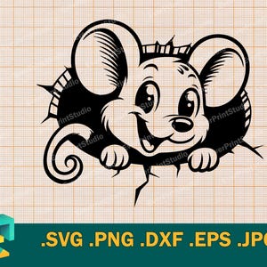 Gluren muis SVG - Cricut, silhouet | Happy Mouse vector gesneden bestand | Schattige muis downloadsjabloon voor snijmachines svg, png, eps, dxf