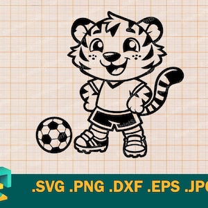 Fußball Maskottchen Tiger SVG - Cricut, Silhouette Schnitt Datei | Kids Tigers Fussball Team Logo zum Downloaden. Tigers Team Maskottchen svg, png, eps, dxf