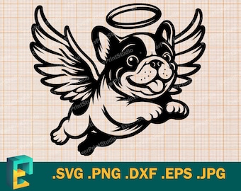 Bulldog Angel SVG - Cricut, Silhouette | Vector Dog Angel Cut File | Download Bulldog Angel Dog Template for Cutting svg, png, eps, dxf