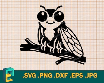 Cicade SVG - Cricut, silhouet | Vector kunst schattige cicade gesneden SVG-bestand voor snijmachines, svg, png, eps, dxf