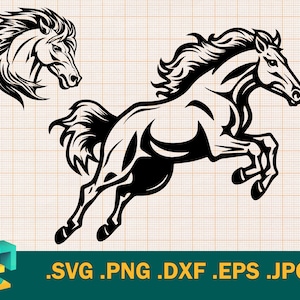 Mustang SVG - Cricut, Silhouette, Clipart | Running Mustang,  files for cutting machines, Horse Head, cuttable file, Svg, Png, Dxf, Eps