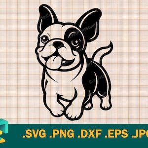 Bulldog francés SVG - Cricut y silueta / Archivo de corte vectorial de cachorro de bulldog lindo / Archivo de corte SVG de cachorro de bulldog francés feliz, png, eps, dxf