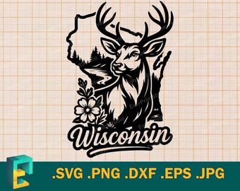 Arquivo de corte SVG do Wisconsin para Cricut e Silhouette | Eu amo o cervo de Wisconsin em SVG | Baixe o modelo do estado de Wisconsin para corte nos formatos SVG, PNG, EPS e DXF