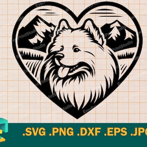 Samoyed SVG Cut file for Cricut, Silhouette | Vector Samoyed Dog SVG Template for Cutting Machines Download svg, png, eps, dxf
