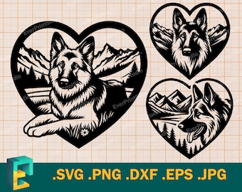 German Shepherd SVG - Cricut, Silhouette | Dog - German Shepherd Vector Cut File, Download Template for Cutting Machine svg, png, eps, dxf
