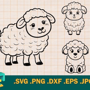 Mouton SVG - Cricut et Silhouette, fichier de coupe vectoriel Bundle de moutons de ferme | Mouton mignon animal Svg RAM ferme téléchargement imprimable Clipart mouton