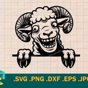 Widder SVG - Cricut, Silhouette | Vektor künstlerisches Design Crazy Ram SVG Schnittdatei | Download Druckbare spähende Spooky Widder Kopf svg, png, eps, dxf