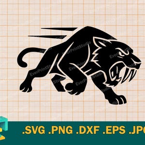 Sabeltandkat SVG - Cricut, silhouet | Vector sabeltandtijger gesneden SVG-bestand | Angry Tiger SVG Smilodon downloaden png, eps, dxf