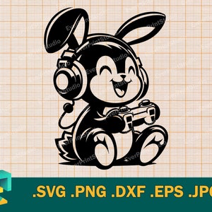 ゲーマー SVG - Cricut & シルエット | 面白いハッピーバニーゲーマー svg、ビデオゲーム svg、プレイステーションのカッティング用テンプレート svg、png、eps、dxf