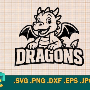 Baby Dragons SVG - Cricut, Silhouette Cut File | Little Dragons Kids Team Mascot, Cute Dragons Team School Mascot Download svg, png