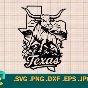 Texas SVG - Cricut, Silhouette | Vector Texas State USA Cut File | Download Texas Longhorn Bull Template for Cutting svg, png, eps, dxf