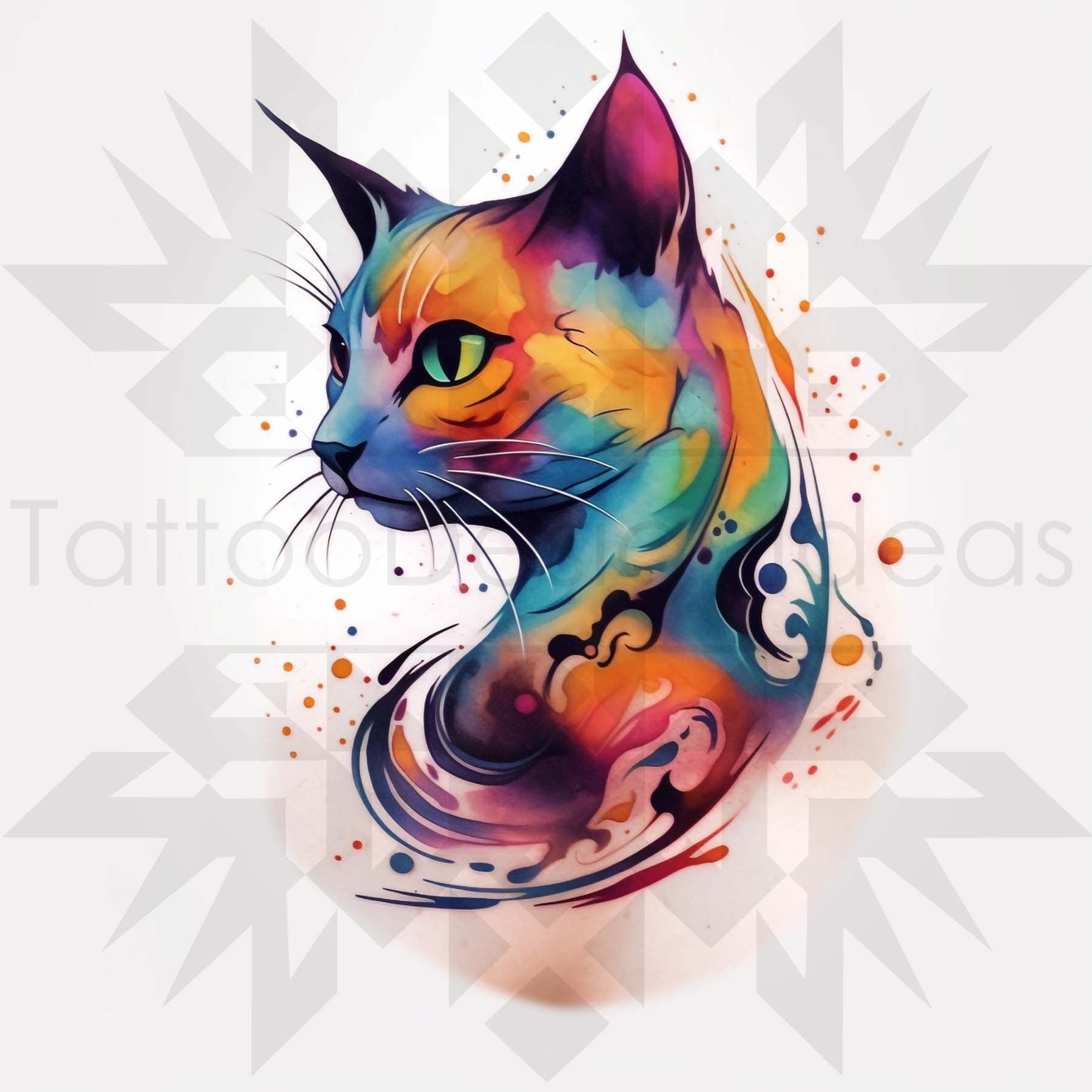 Colorful Abstract Cat Tattoo Desgin Cat Lover's Ultimate Etsy