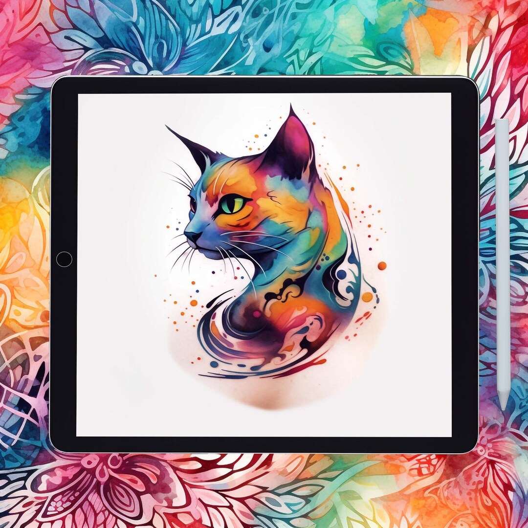 Colorful Abstract Cat Tattoo Desgin Cat Lover's Ultimate Etsy