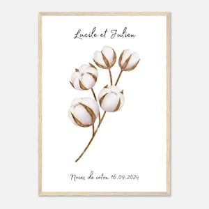 Noces de coton - 1 an de mariage - Affiche Personnalisée Anniversaire de Mariage - Cadeau Unique 1 An - Décoration Élégante