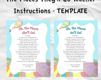 ¡Oh, los lugares a los que irás! (Inserción imprimible) / Instrucciones para el libro de recuerdos del profesor / Recuerdo de graduación para niños / Página de autógrafos del año escolar