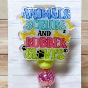 Animals Scrubs And Rubber Gloves Interchangeable Retractable Badge Reel