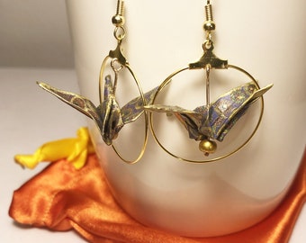 Bijoux Origami boucles d'oreille origami oiseaux encerclé