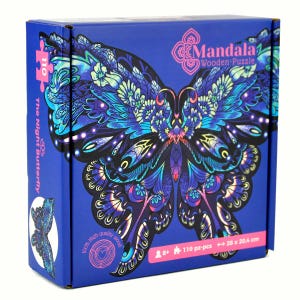 Rompecabezas de mandala de mariposa: rompecabezas de madera 3D, 110 piezas