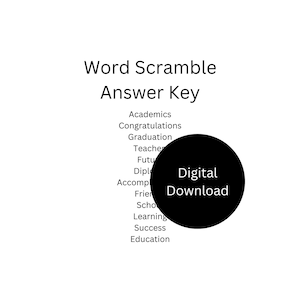 Peut inclure: Une cl&eacute; de r&eacute;ponse de mots m&ecirc;l&eacute;s en noir et blanc avec les mots "T&eacute;l&eacute;chargement num&eacute;rique" dans un cercle noir.