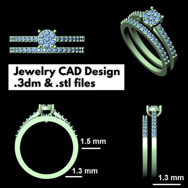 STL 3D Jewelry CAD file 3D printing, Eternity Engagement Ring, Jewelry file for 3D printing, 3D Jewelry Design Ready STL & 3DM Files