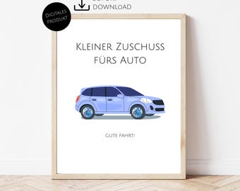 Regalo de coche en efectivo, regalo para principiantes de la escuela de manejo, regalo de licencia de conducir en efectivo, tarjeta de cumpleaños, regalo de último minuto, descarga