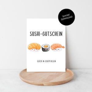 SUSHI Gutschein Karte  | einzigartige Karte Sofortdruck | Druckbare Karte | Cute Soy Sauce & Sushi Design | Unique Gift| FOOD Lover