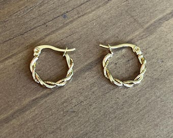 Simple twisted gold hoop earrings, small gold hoops, stainless steel gold hoop earrings, gold twisted hoops