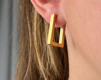 Aros rectangulares dorados, pendientes rectangulares de acero inoxidable, aros dorados, pendientes rectangulares colgantes, pendientes geométricos, resistentes al óxido