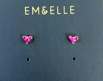 Magenta heart stud earrings, small heart stud earrings, pink heart earrings, pink jewel heart studs, small heart earrings