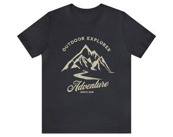 Outdoor Explorer Adventure Tee with Mountain Graphic for Men & Women | Unisex Jersey Short Sleeve Tee | Adventure | Wanderlust | Roadtrip