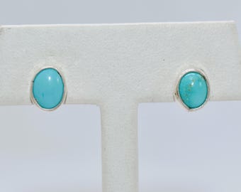 Royston Turquoise Sterling Silver Oval Handmade Stud Earrings by Ryan Schoolfield 9 mm