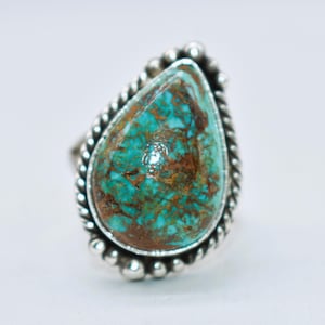 21 CT Pilot Mountain Turquoise Sterling Silver Handmade Southwestern Ring by Ryan Schoolfield Size 8-1/2