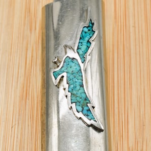 Vintage Eagle Crushed Turquoise Inlay Nickel Silver Lighter Case