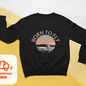 Airplane Vintage Born to Fly Sweatshirt, Pilot Gift, Vegan & Eco Friendly