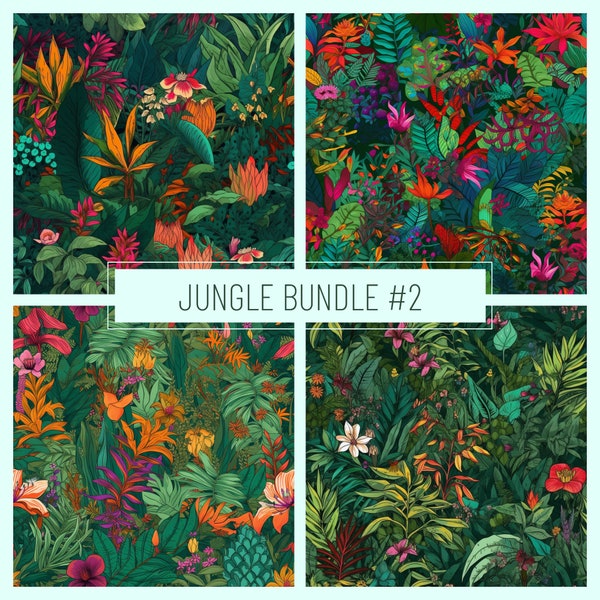 Vibrant Jungle Wonderland Patterns Bundle # 2 - Motifs floraux exotiques colorés pour les artisans