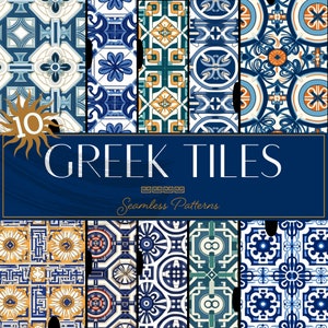 Motifs sans couture de style carreaux grecs - Ensemble de 10 motifs méditerranéens haute résolution, parfaits pour la décoration intérieure et les projets de mode