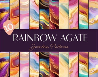 Rainbow Agate Gold Luxury Seamless Patterns - 10 Digital Designs, Multi-Color Precious Stone Aesthetic, High-Resolution Gemstone Patterns