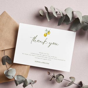 Carte de remerciement citron - Élégant modèle de toile modifiable pour les mariages méditerranéens