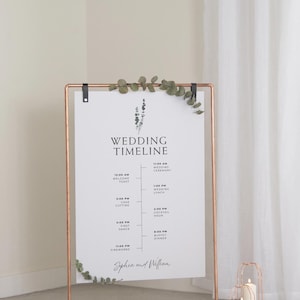 Eucalyptus Wedding Timeline Sign Template | Elegant Canva Schedule | Editable Wedding Program | Botanical Minimalist Wedding Sign Download